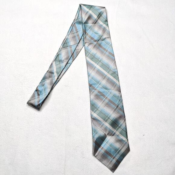 Perry Ellis Men's Neck Tie Gray & Blue Stripe Silk Woven - Picture 1 of 2
